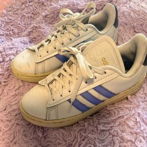 DONATED TODAY!!Adidas Cloudfoam Comfort White Sneakers 
With lavender stripes